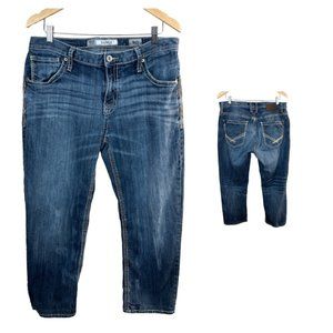 Buckle BKE Derek Jeans Mens 34x25 Blue Denim Thick Stitch‎ Straight Leg Stretch